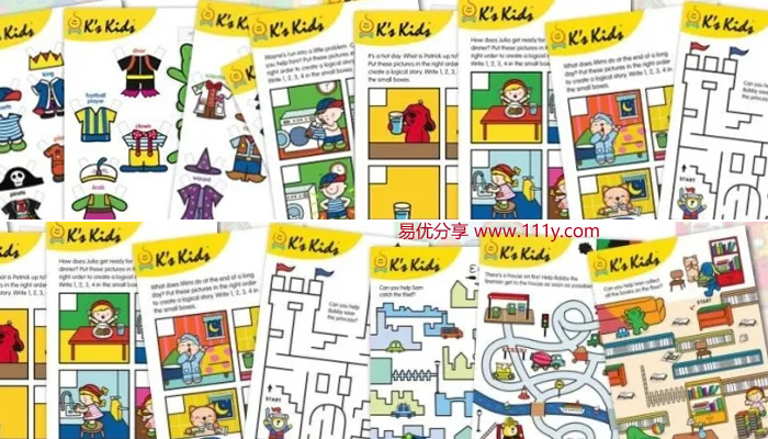 《K’s Kids教材11个主题PDF》英语启蒙必备涂色迷宫连连看 百度网盘下载-学乐集
