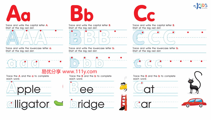 《Alphabet worksheets for kids A-Z》英文字母描红纸PDF 百度网盘下载-学乐集