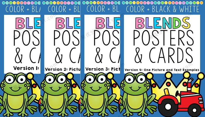 《Blends Posters&Cards》V1,2,3,4彩色黑白英文闪卡环创海报 百度网盘下载-学乐集